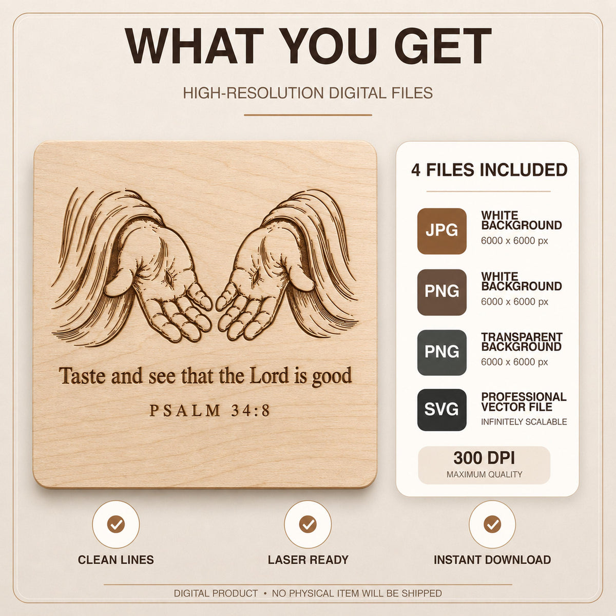 Psalm 34:8 Jesus Hands SVG, Christian Bible Verse Laser Engraving File (Digital Download)