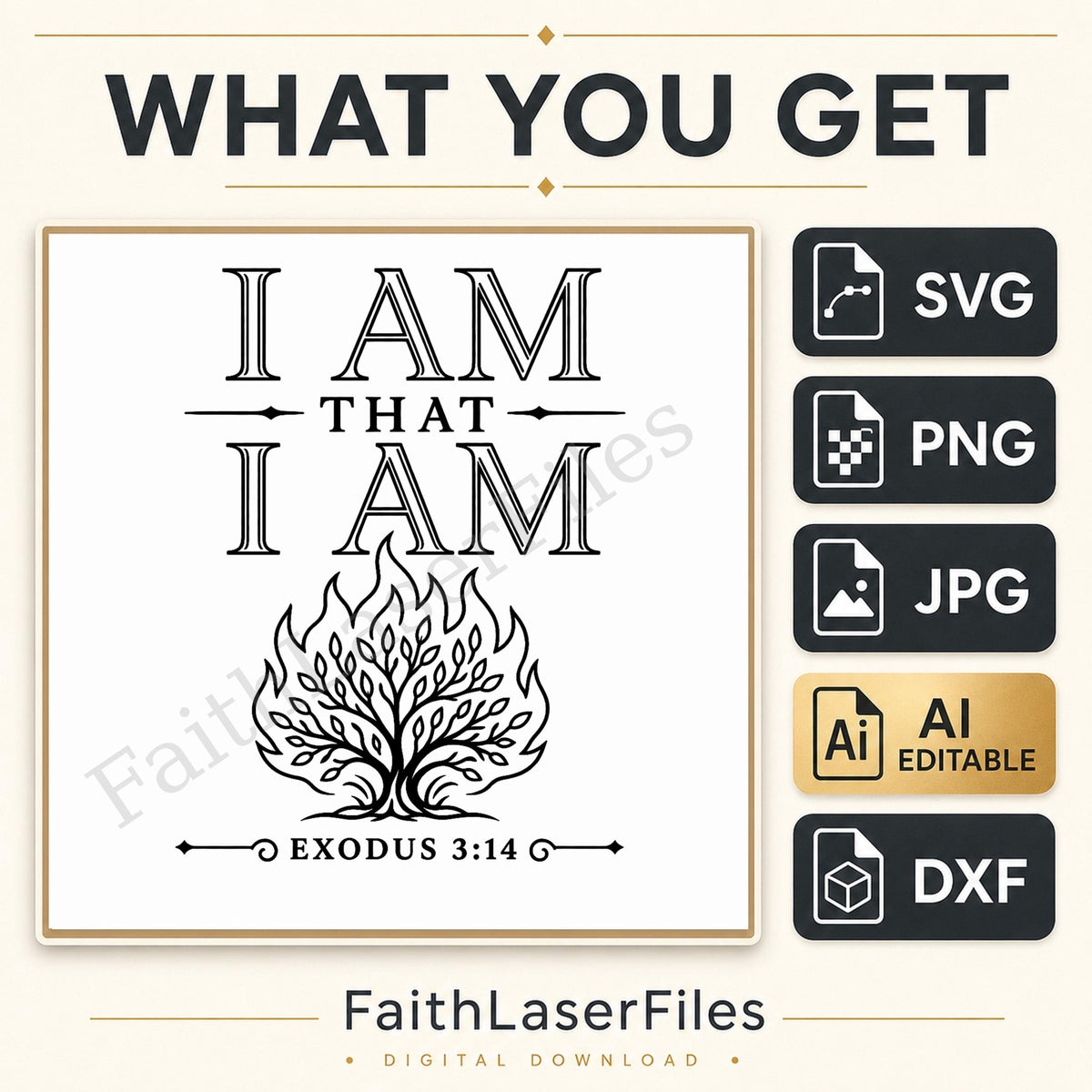 Exodus 3:14 SVG, I Am That I Am, Burning Bush Christian Laser Engraving File