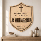 Psalm 5:12 Shield SVG, Surrounded With Favor Christian Cross Laser Engraving File