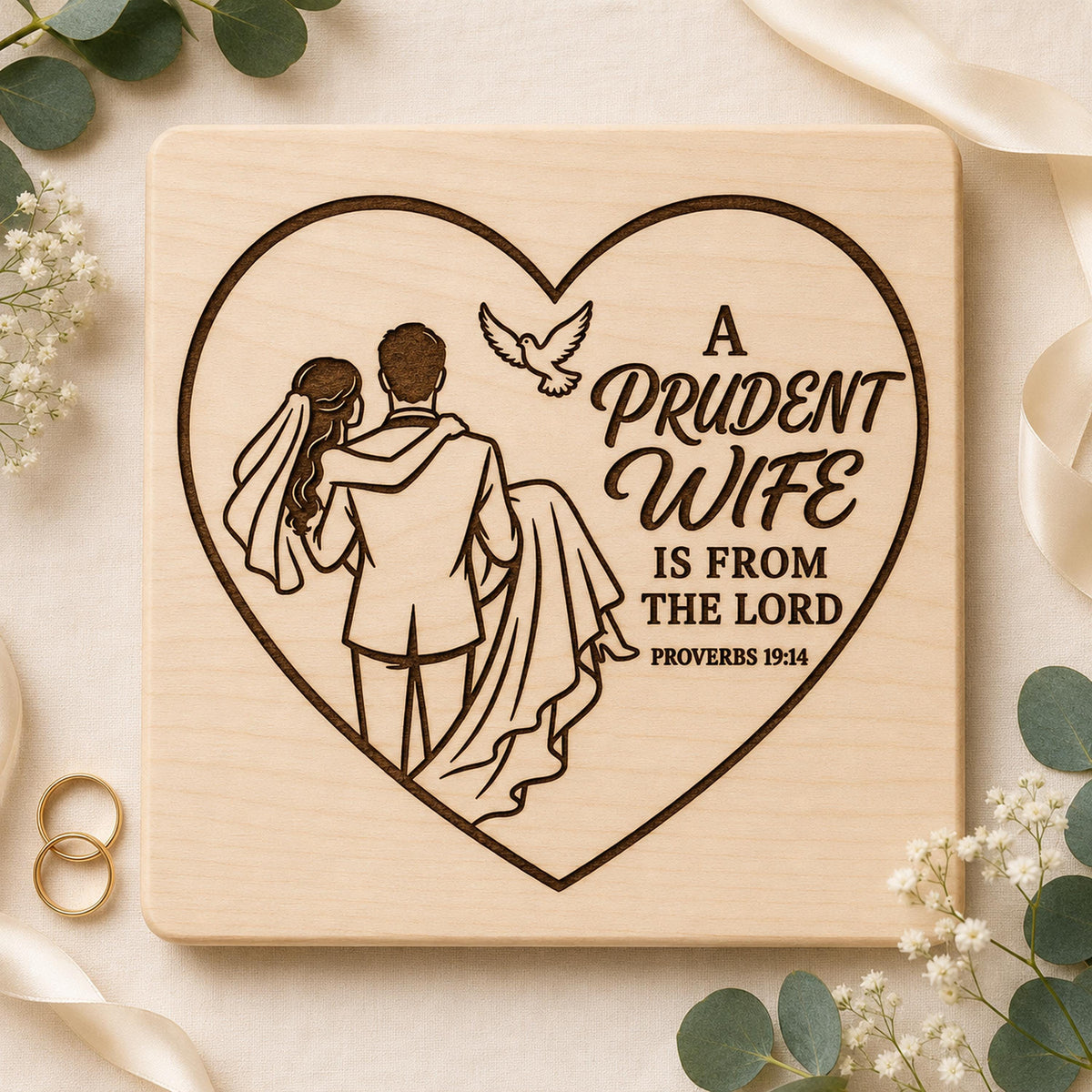 Proverbs 19:14 SVG, Christian Wedding Bible Verse, Bride and Groom Laser File