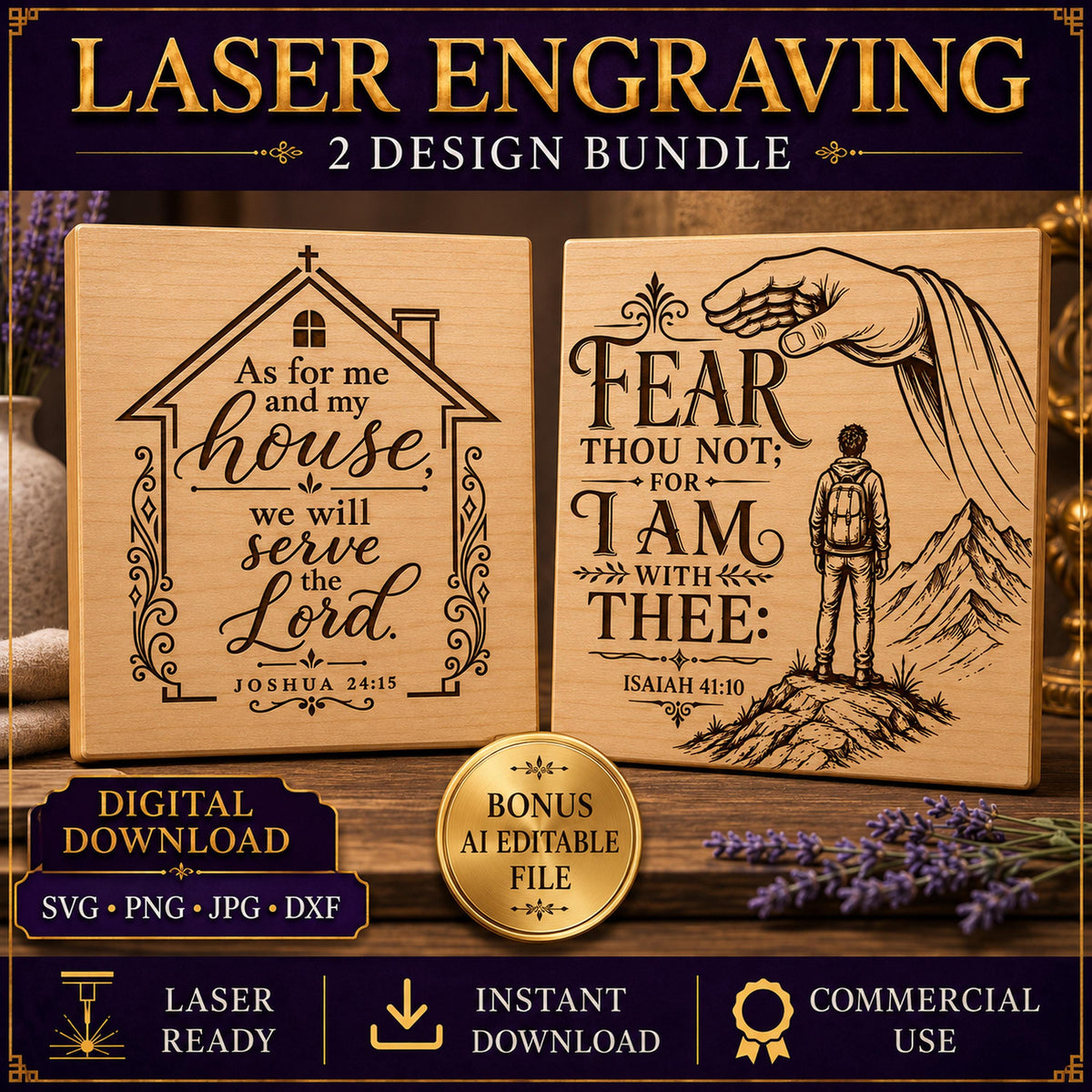 Faith Over Fear SVG Bundle: As for Me and My House Christian Laser Files