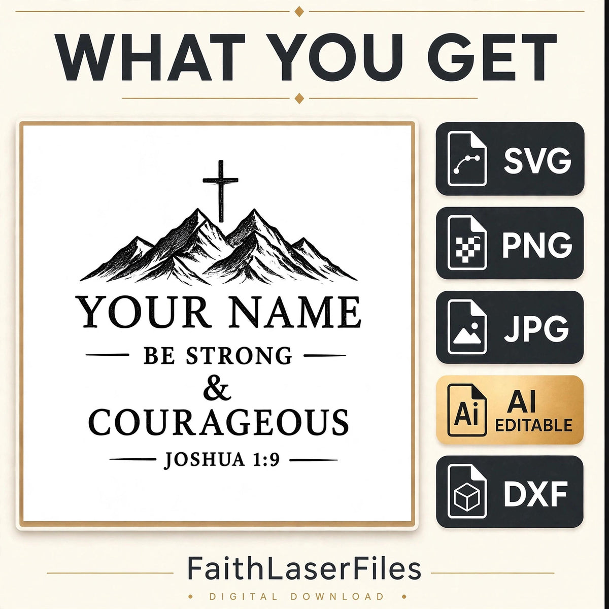 Be Strong and Courageous SVG Joshua 1:9 Editable Custom Name Laser Engraving File