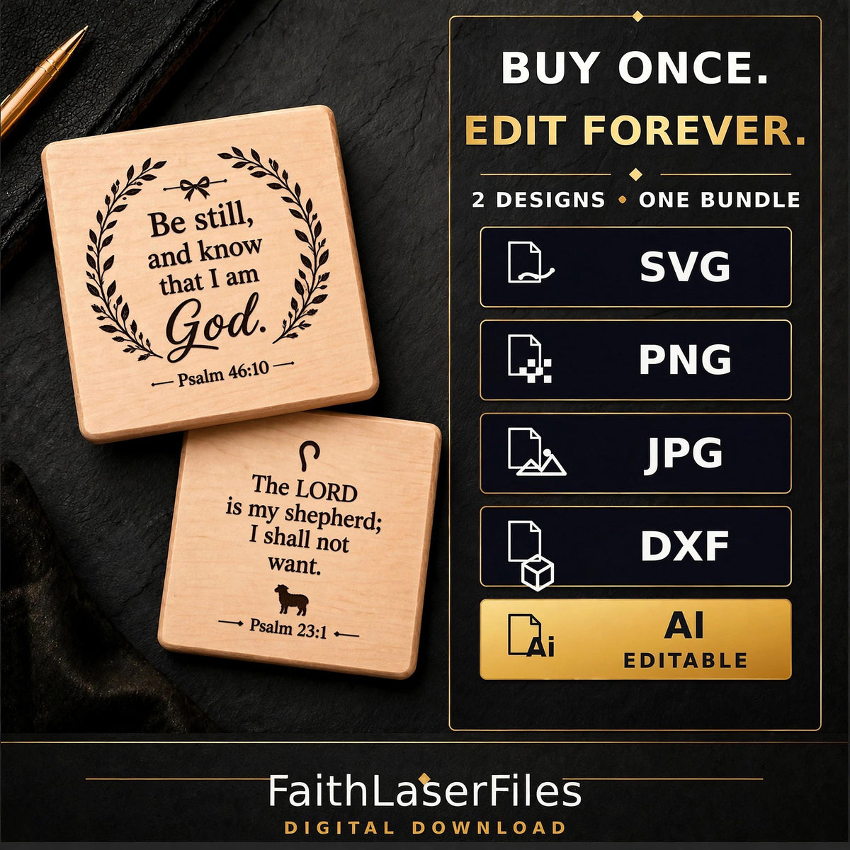 Be Still and Know SVG Bundle: The Lord Is My Shepherd Laser Engraving Files
