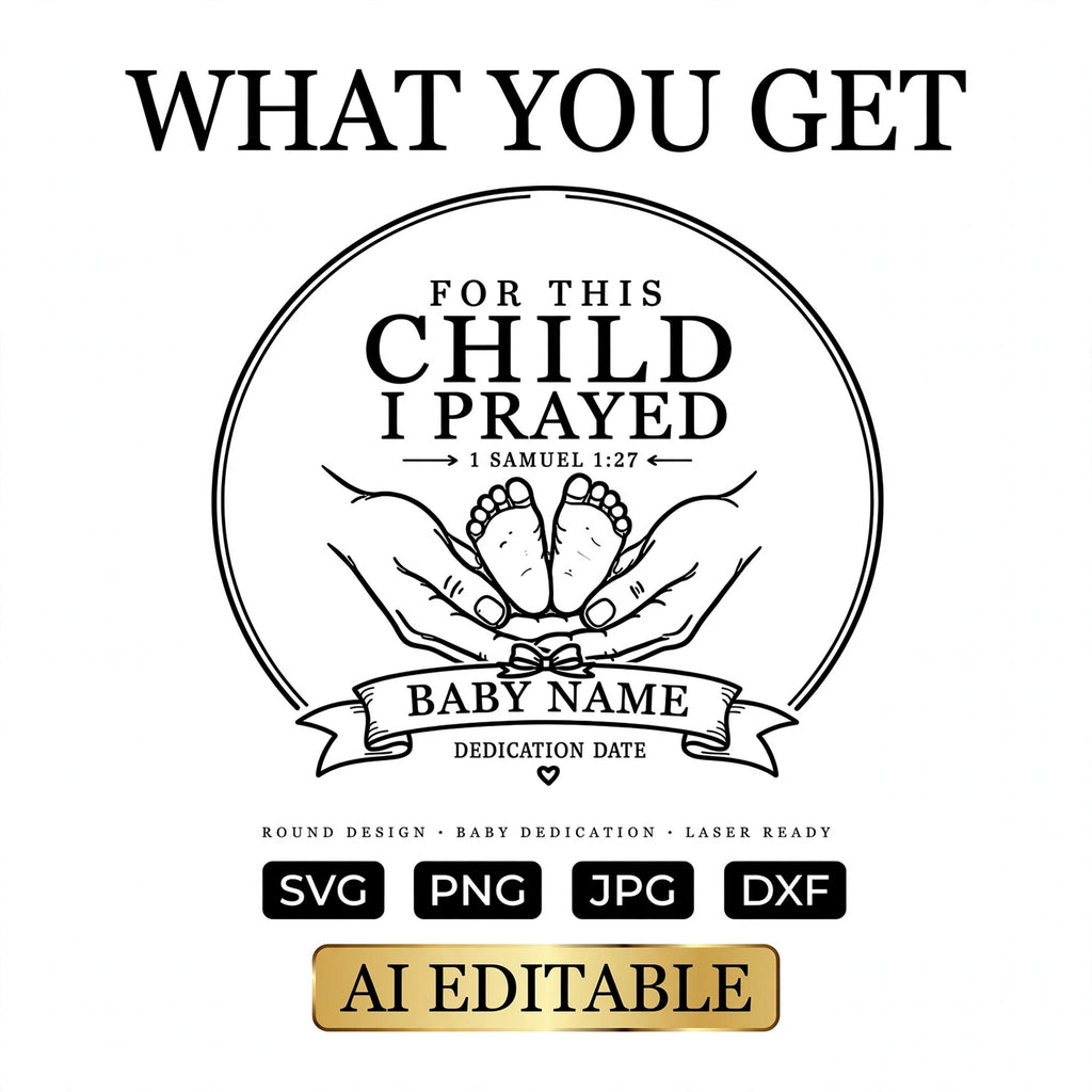 Personalized Baby Dedication SVG, 1 Samuel 1:27, Christian Baby Name Sign, Baptism Gift
