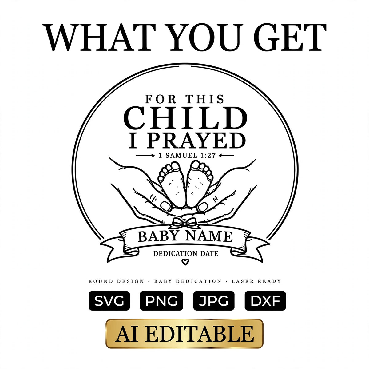 Personalized Baby Dedication SVG, 1 Samuel 1:27, Christian Baby Name Sign, Baptism Gift