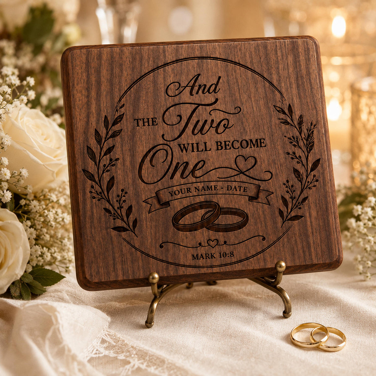 Personalized Wedding SVG, The Two Shall Become One, Christian Marriage Sign, Custom Couple Names, Mark 10:8 Laser Engraving File