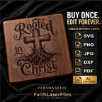Rooted in Christ SVG, Christian Cross Laser Engraving File
