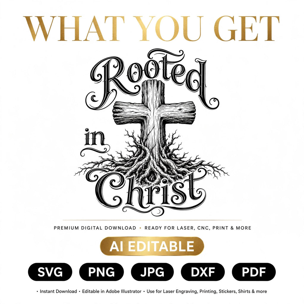 Rooted in Christ SVG, Christian Cross Laser Engraving File