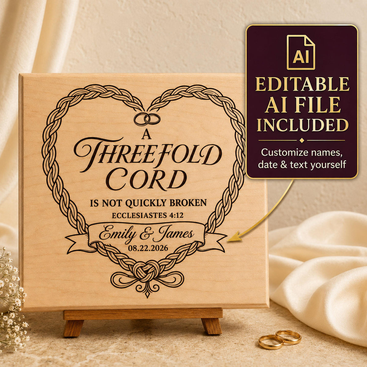 Ecclesiastes 4:12 Wedding SVG – Editable Threefold Cord Laser Engraving Design
