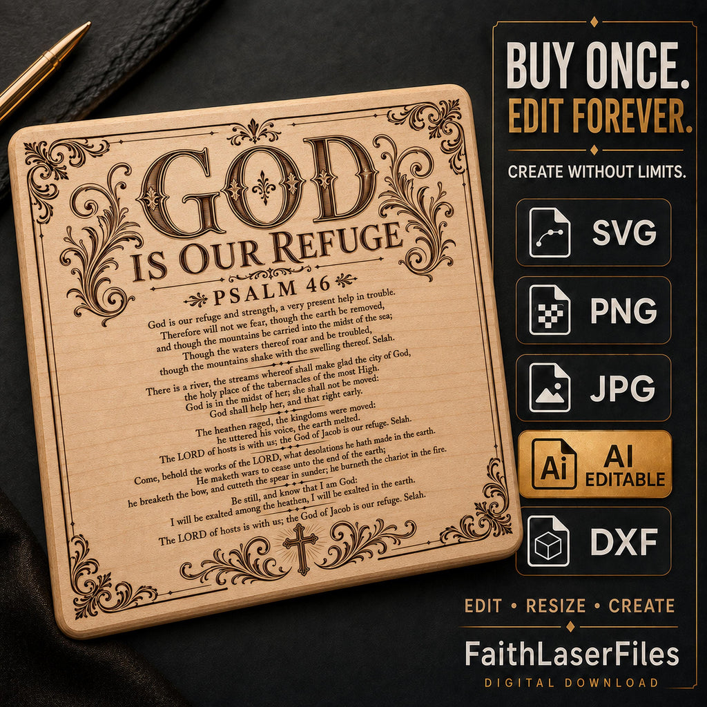 Psalm 46 SVG, Full KJV God Is Our Refuge Laser Engraving File