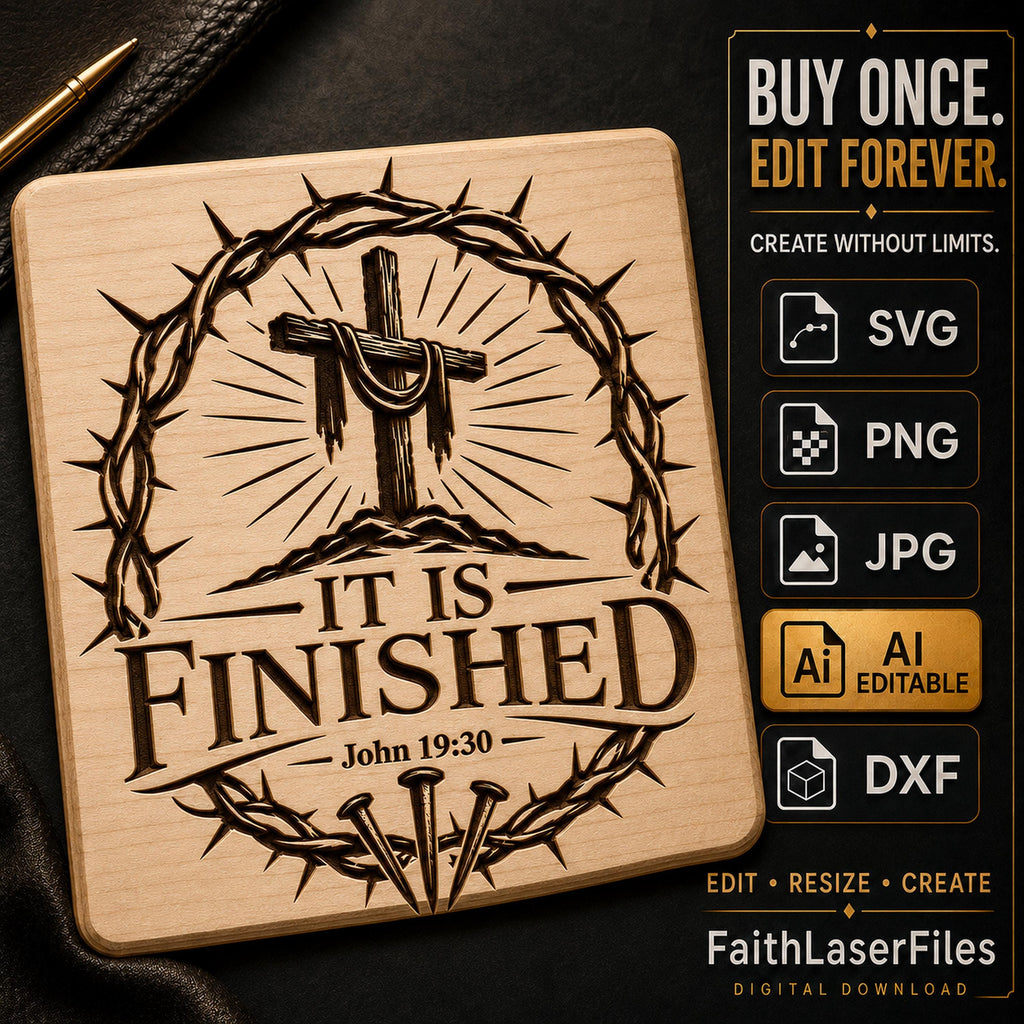 personalized svg It Is Finished Cross SVG, John 19:30 Christian Laser Engraving File (Digital Download)