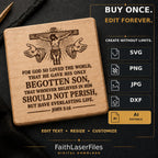 John 3:16 SVG, For God So Loved the World Jesus Cross Laser Engraving File