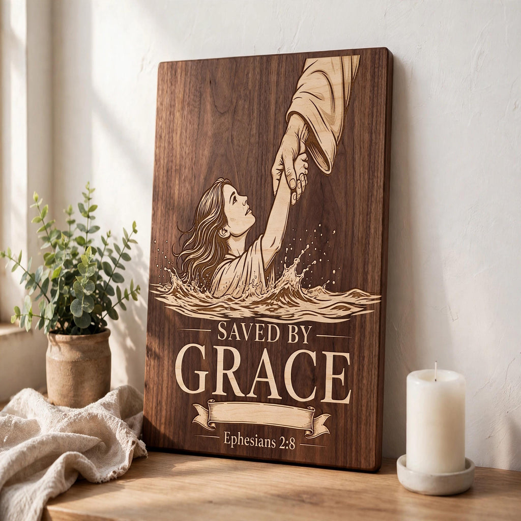 Saved by Grace SVG, Ephesians 2:8 Custom Name Baptism Bible Verse Laser Engraving File