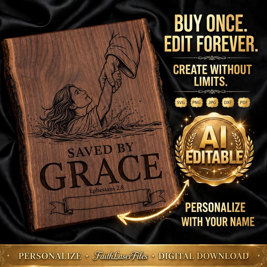 Saved by Grace SVG, Ephesians 2:8 Custom Name Baptism Bible Verse Laser Engraving File