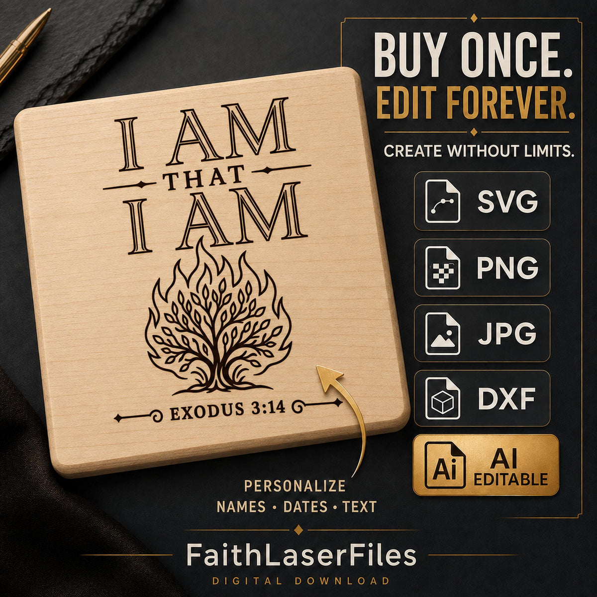 Exodus 3:14 SVG, I Am That I Am, Burning Bush Christian Laser Engraving File