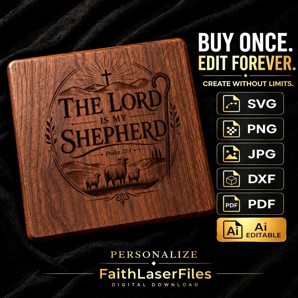 Psalm 23 SVG, The Lord Is My Shepherd, Laser Engraving