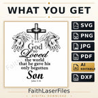 For God So Loved the World SVG, John 3:16 PNG, Christian Bible Verse Design, Jesus Cross Laser Engraving File, Faith Digital Download