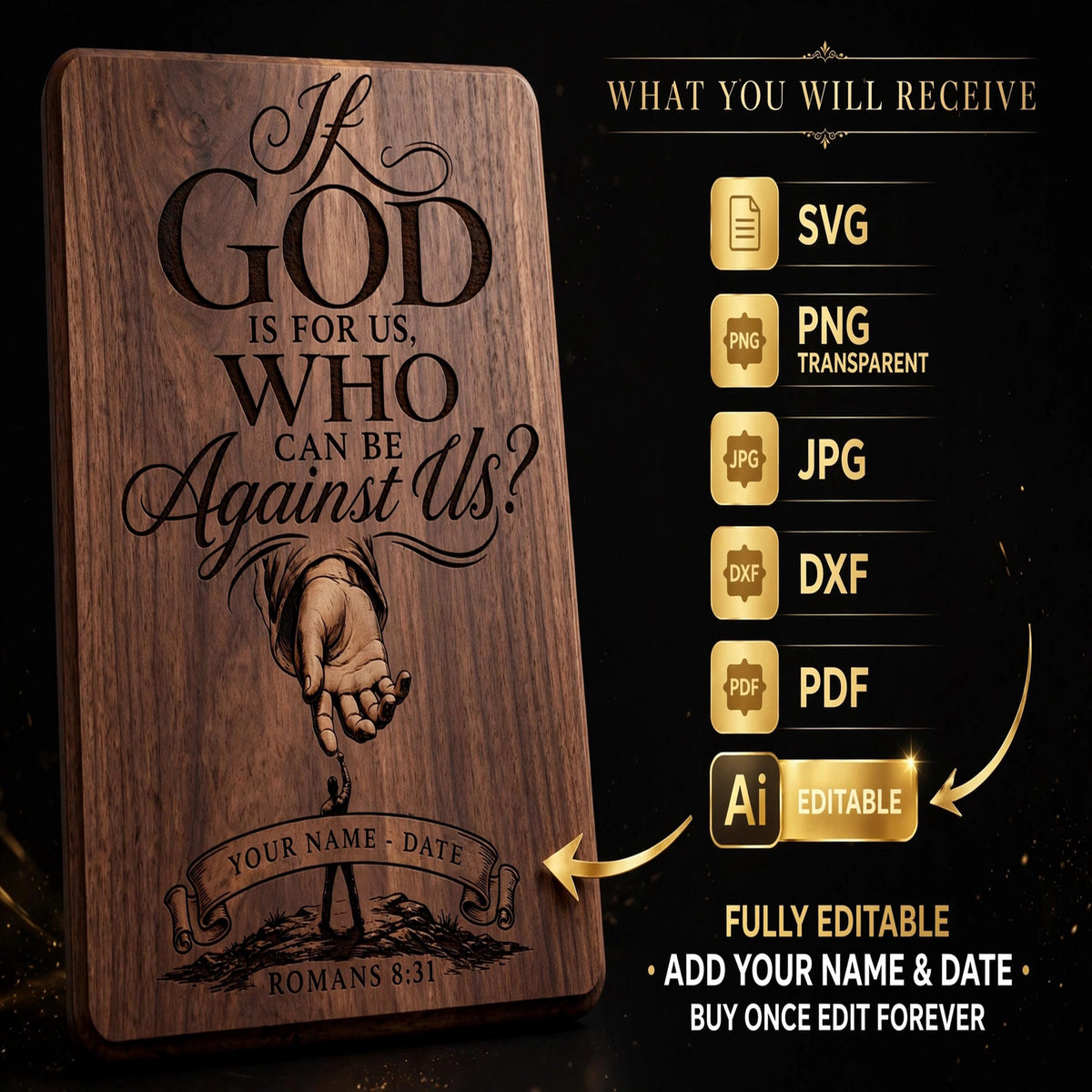 Personalized If God Is For Us SVG, Romans 8:31 Christian Laser Engraving File