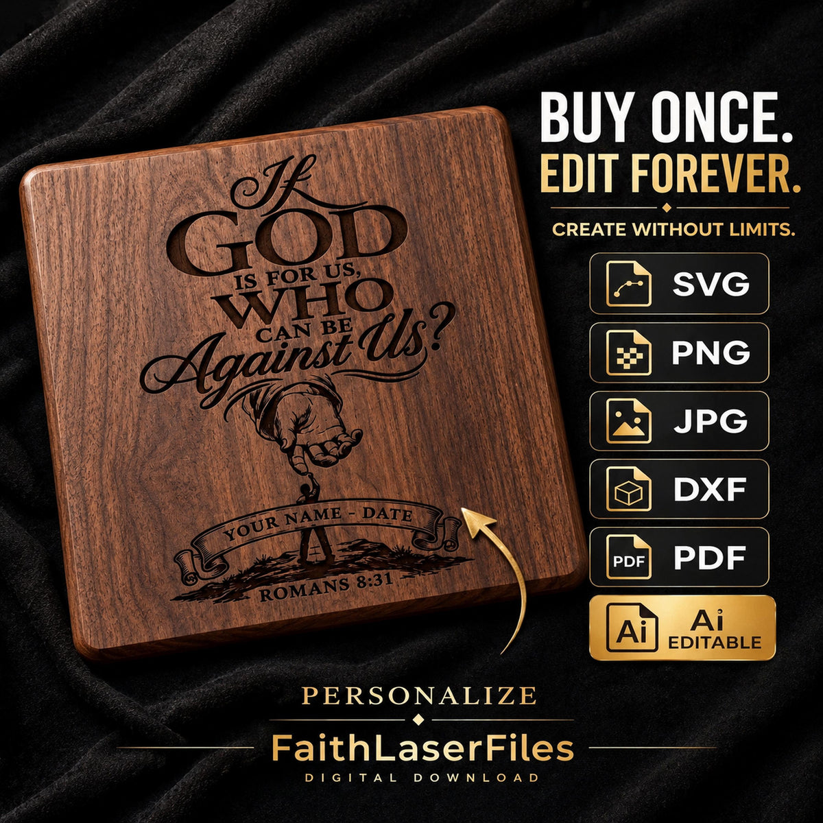 Personalized If God Is For Us SVG, Romans 8:31 Christian Laser Engraving File