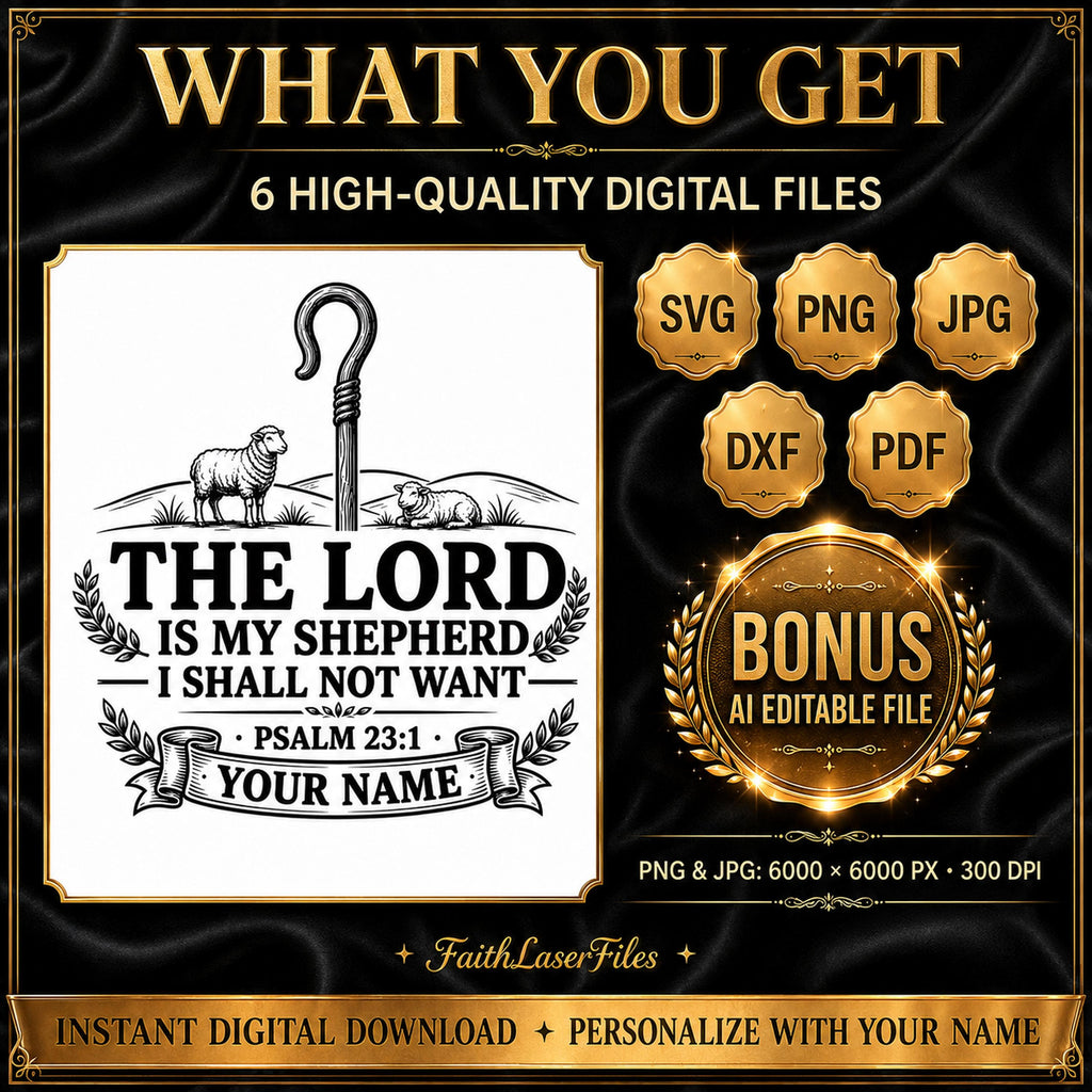 Psalm 23 SVG, The Lord Is My Shepherd Design for Laser Engraving