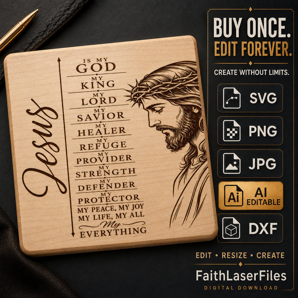 Jesus SVG Christian Wall Art, My God My King My Savior, Christian Quote PNG, Laser Engraving File
