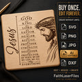 Jesus SVG Christian Wall Art, My God My King My Savior, Christian Quote PNG, Laser Engraving File