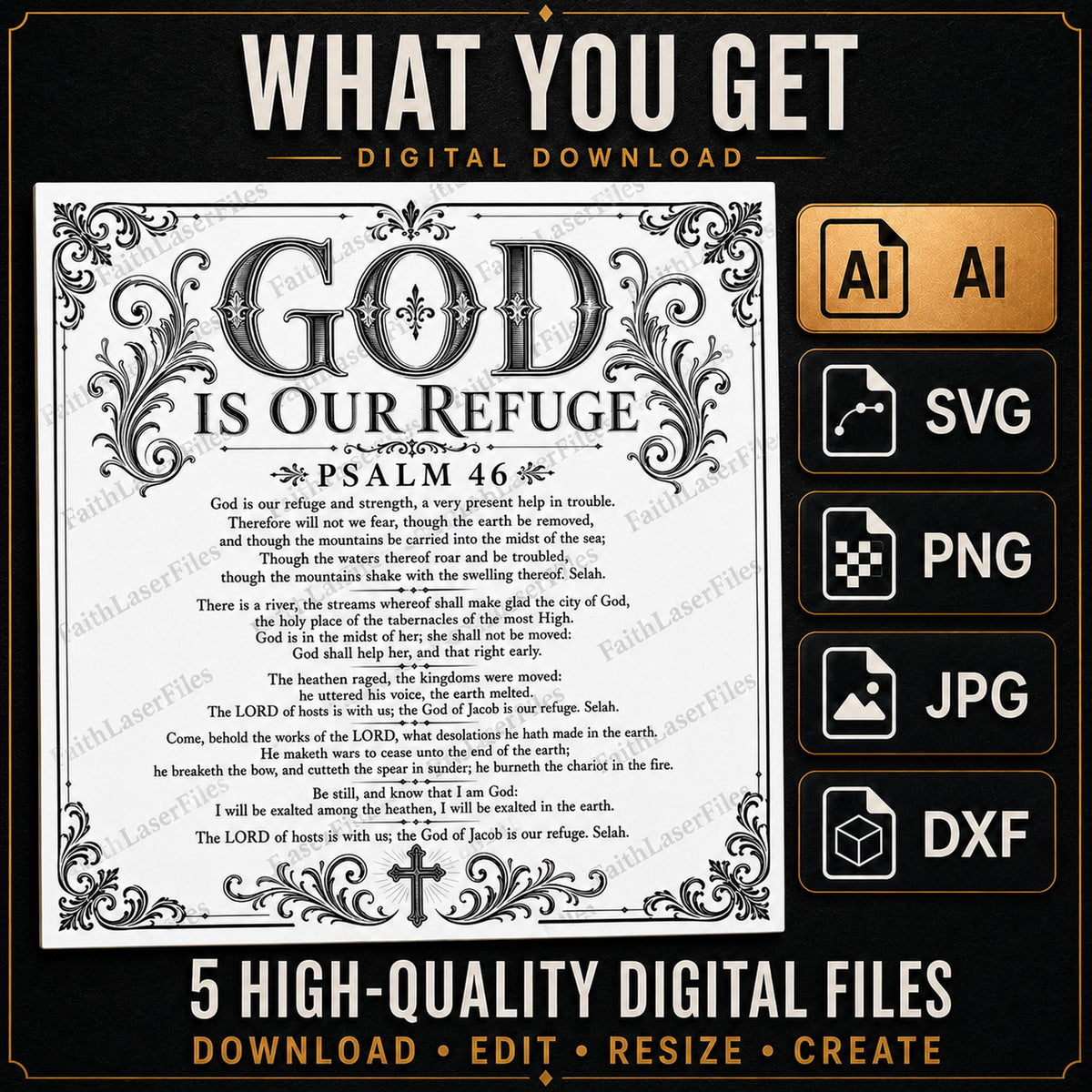 Psalm 46 SVG, Full KJV God Is Our Refuge Laser Engraving File