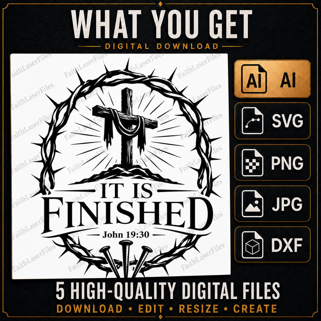 personalized svg It Is Finished Cross SVG, John 19:30 Christian Laser Engraving File (Digital Download)