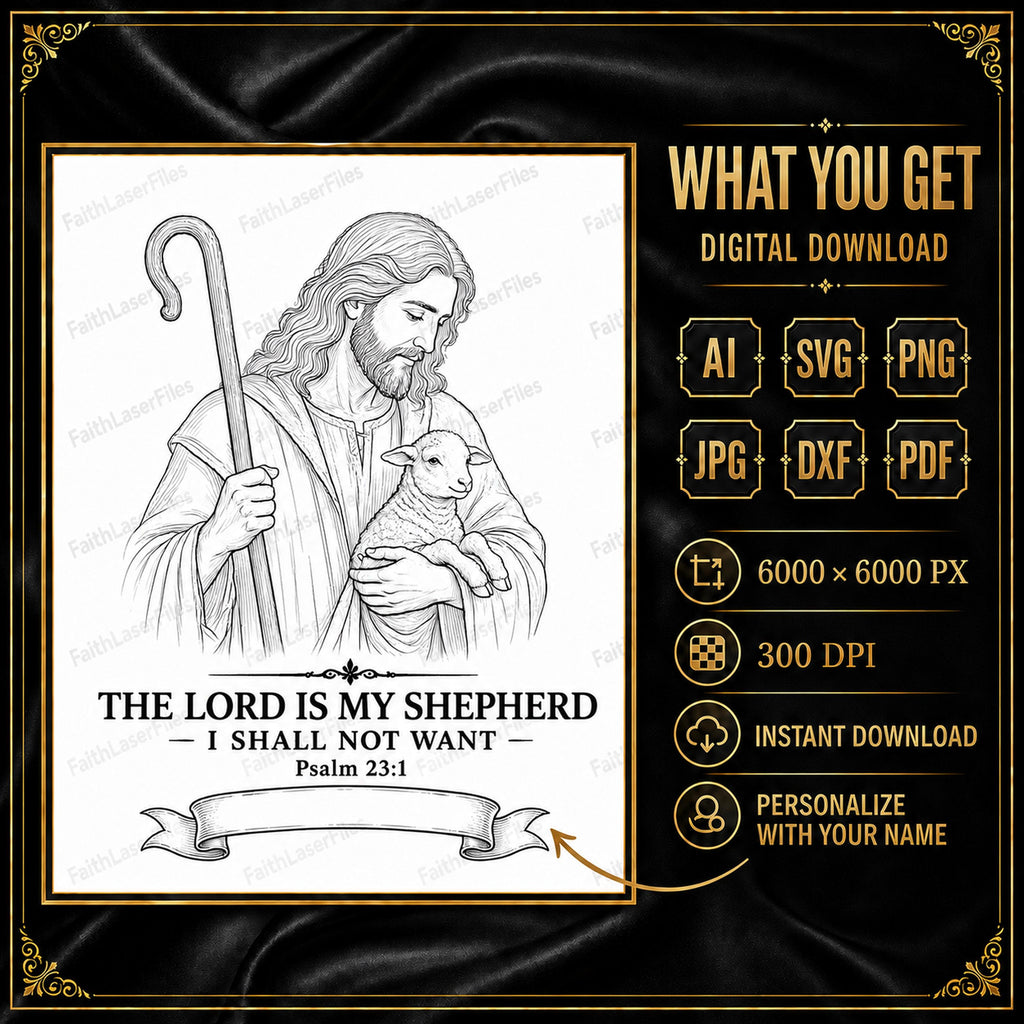 Psalm 23 SVG: Jesus Carrying a Lamb Bible Verse Design