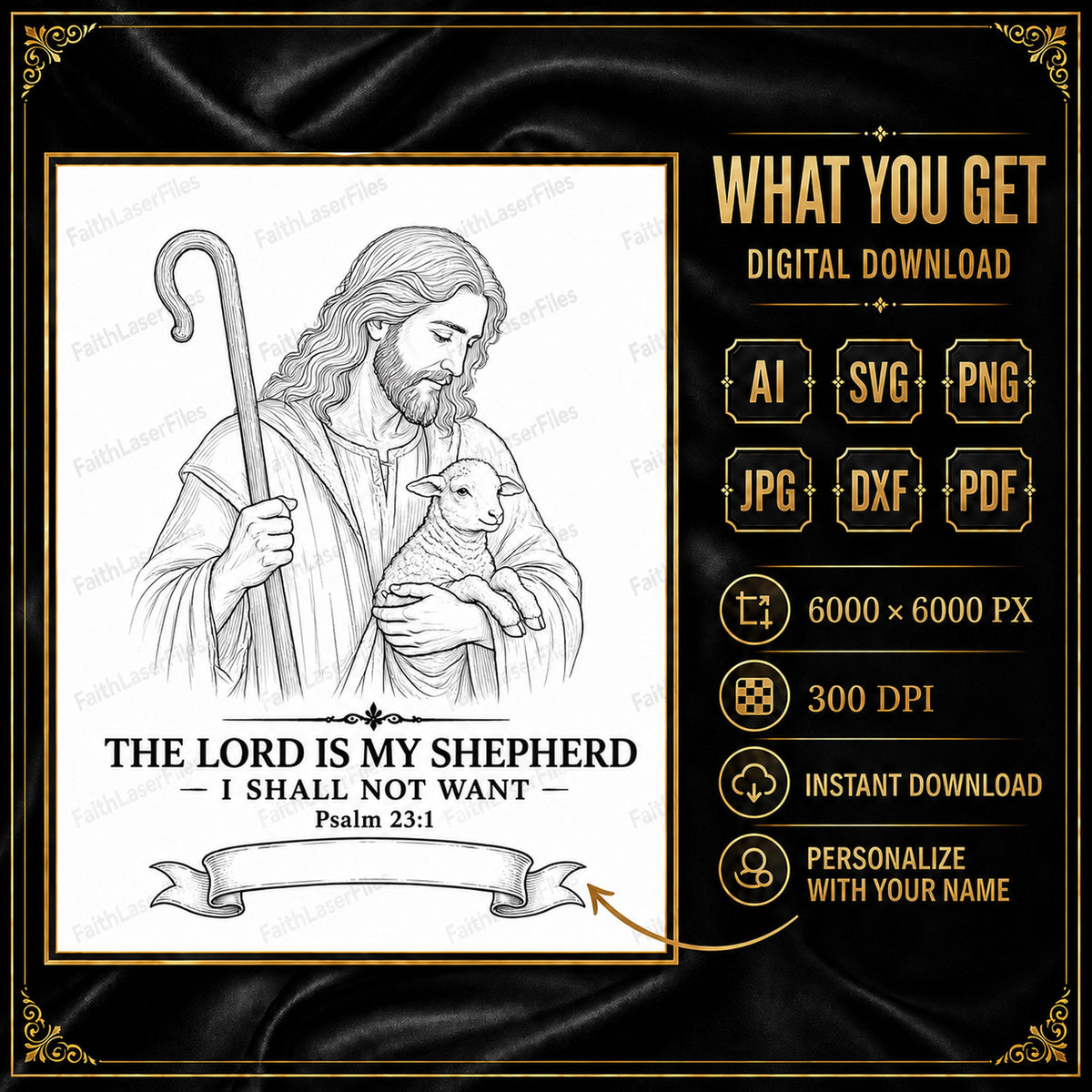 Psalm 23 SVG: Jesus Carrying a Lamb Bible Verse Design