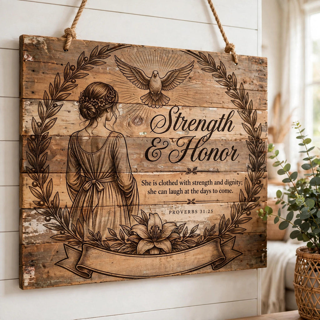 Proverbs 31:25 Strength & Honour SVG, Christian Wall Art, Laser Engraving File (Digital Download)