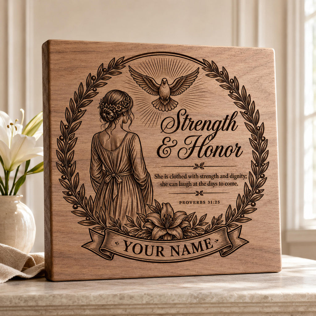 Proverbs 31:25 Strength & Honour SVG, Christian Wall Art, Laser Engraving File (Digital Download)
