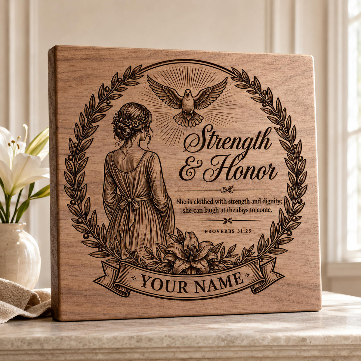 Proverbs 31:25 Strength & Honour SVG, Christian Wall Art, Laser Engraving File (Digital Download)