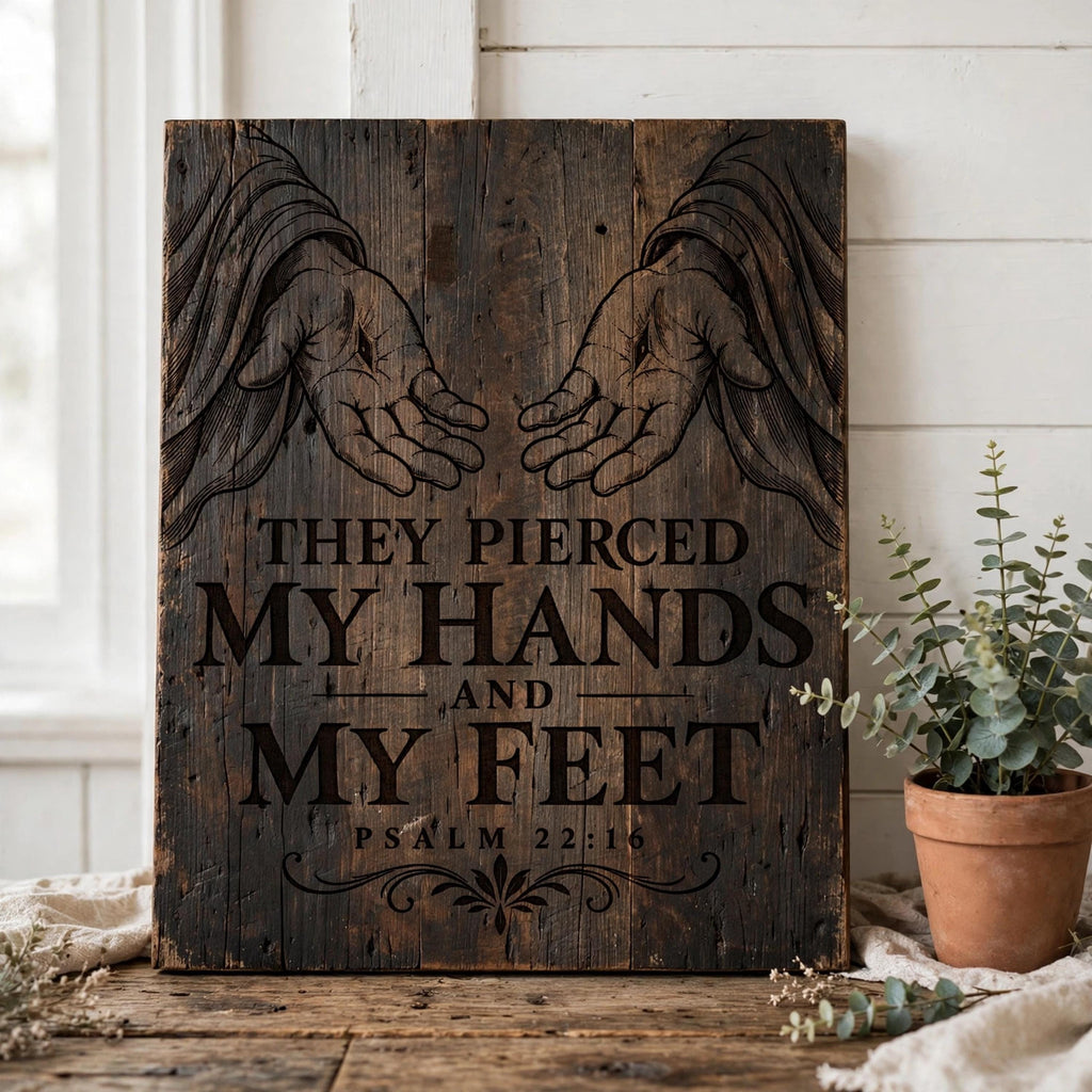 Psalm 22:16 SVG, They Pierced My Hands and My Feet Christian Laser Engraving File