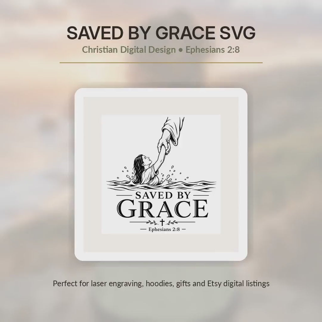 Saved by Grace SVG, Ephesians 2:8 Custom Name Baptism Bible Verse Laser Engraving File